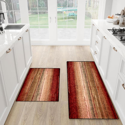 Kitchen Rug Set - 2 Piece Non-Slip Runner, Red Oxide