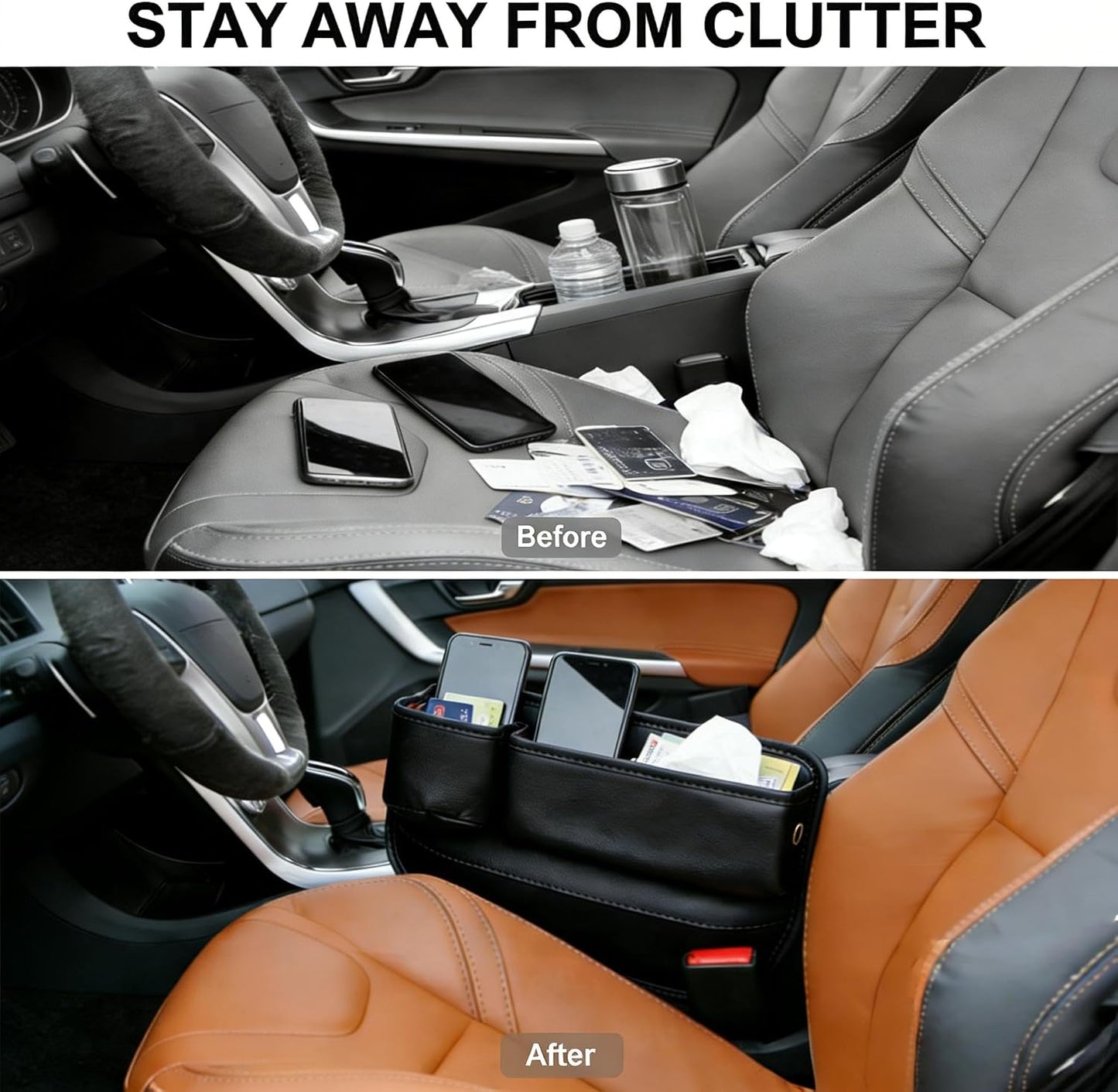 Leather Console Gap Filler with Cup Holder - Driver Side