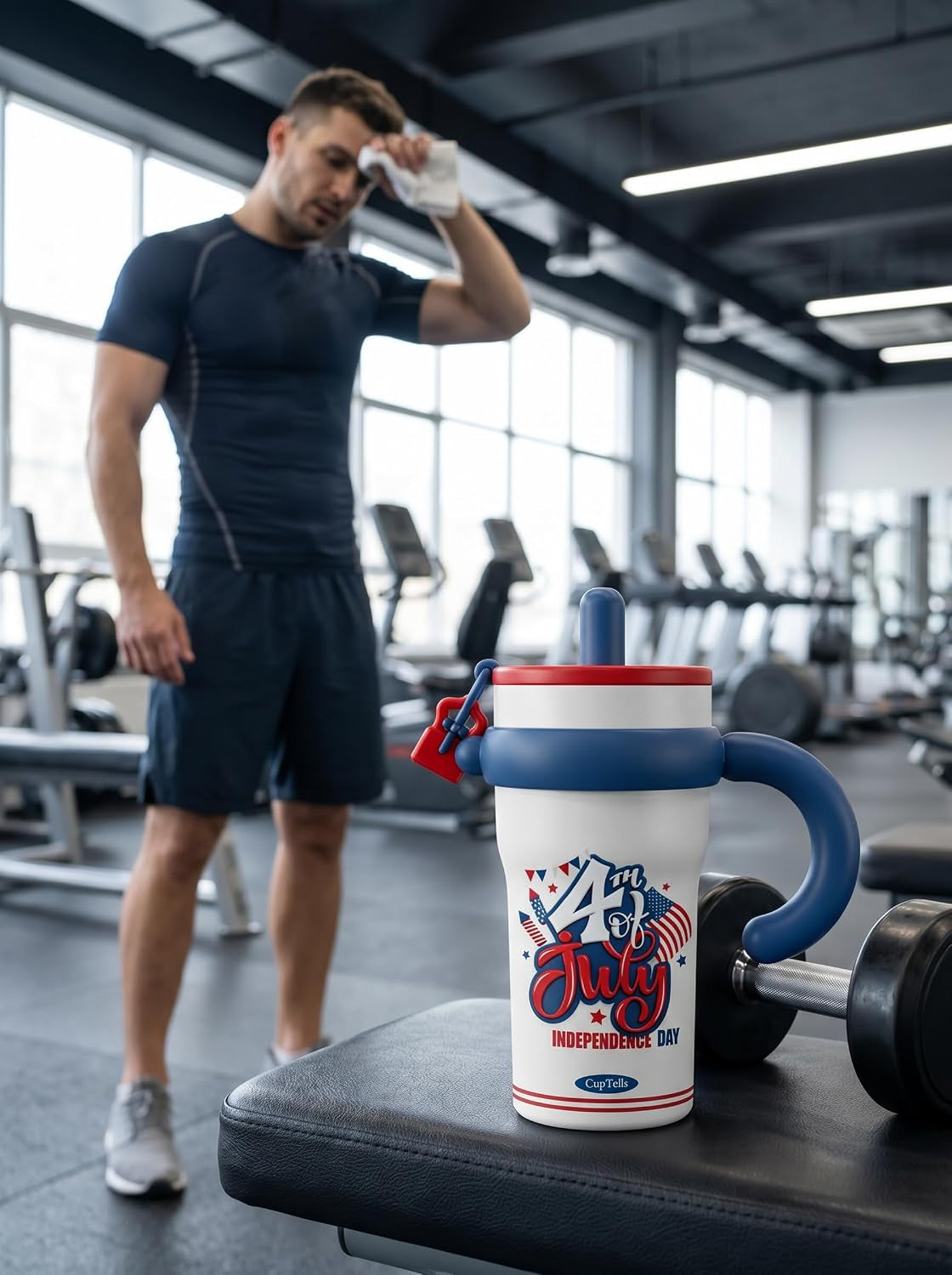 32Oz Insulated Tumbler with Handle & Straw - Stars & Stripes
