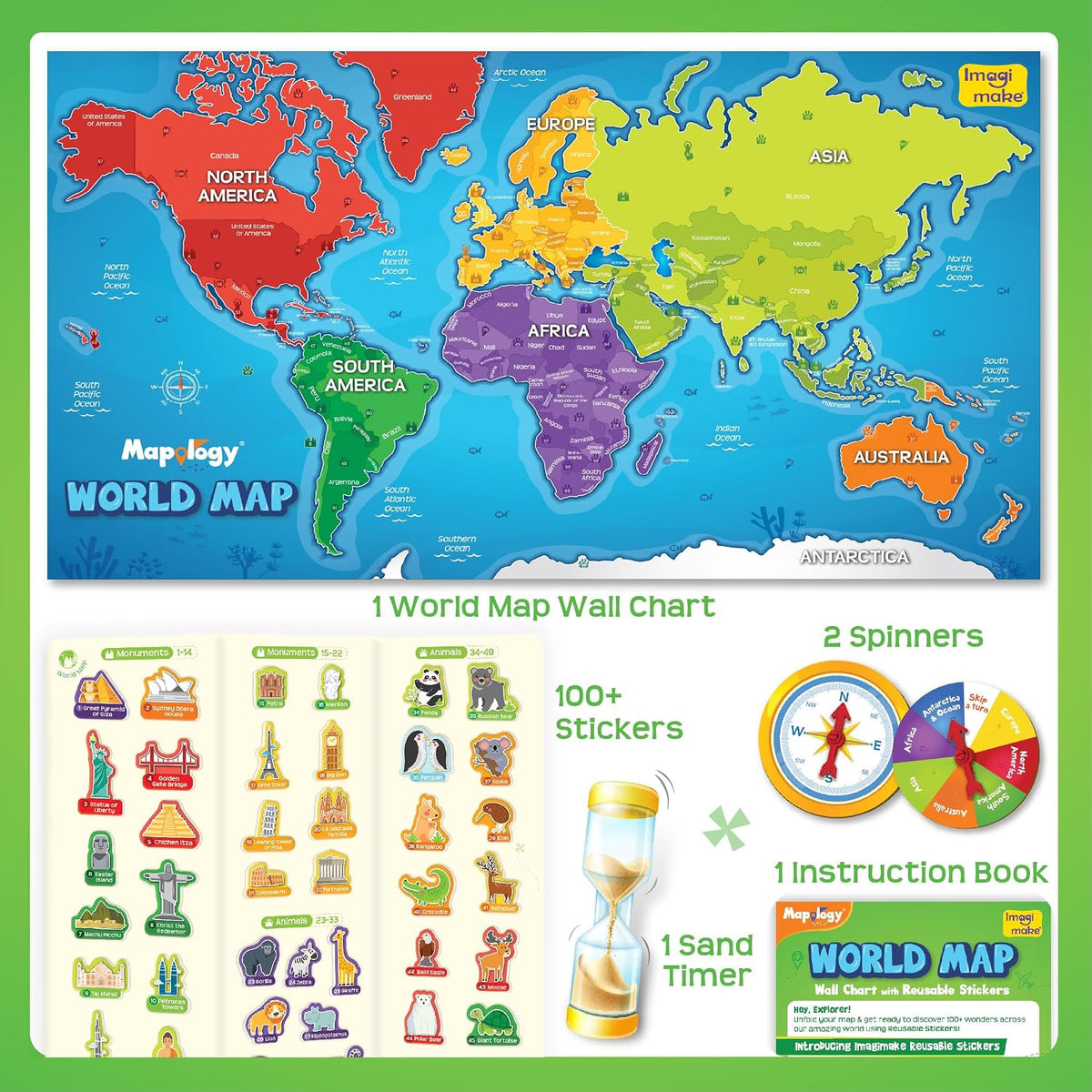 World Map with 100+ Reusable Stickers - Geography Kids Toy