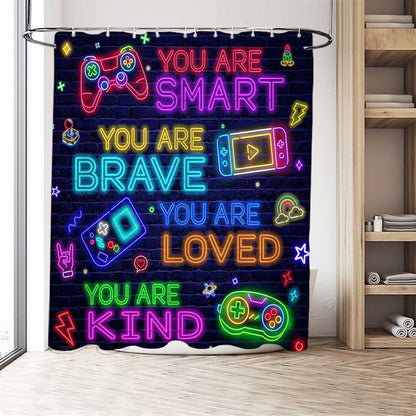 Neon Gamer Shower Curtain Set - 4 Piece with Rugs & Hooks