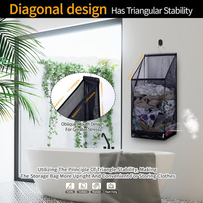 Hanging Mesh Laundry Bag - Collapsible, Space-Saving (Black)