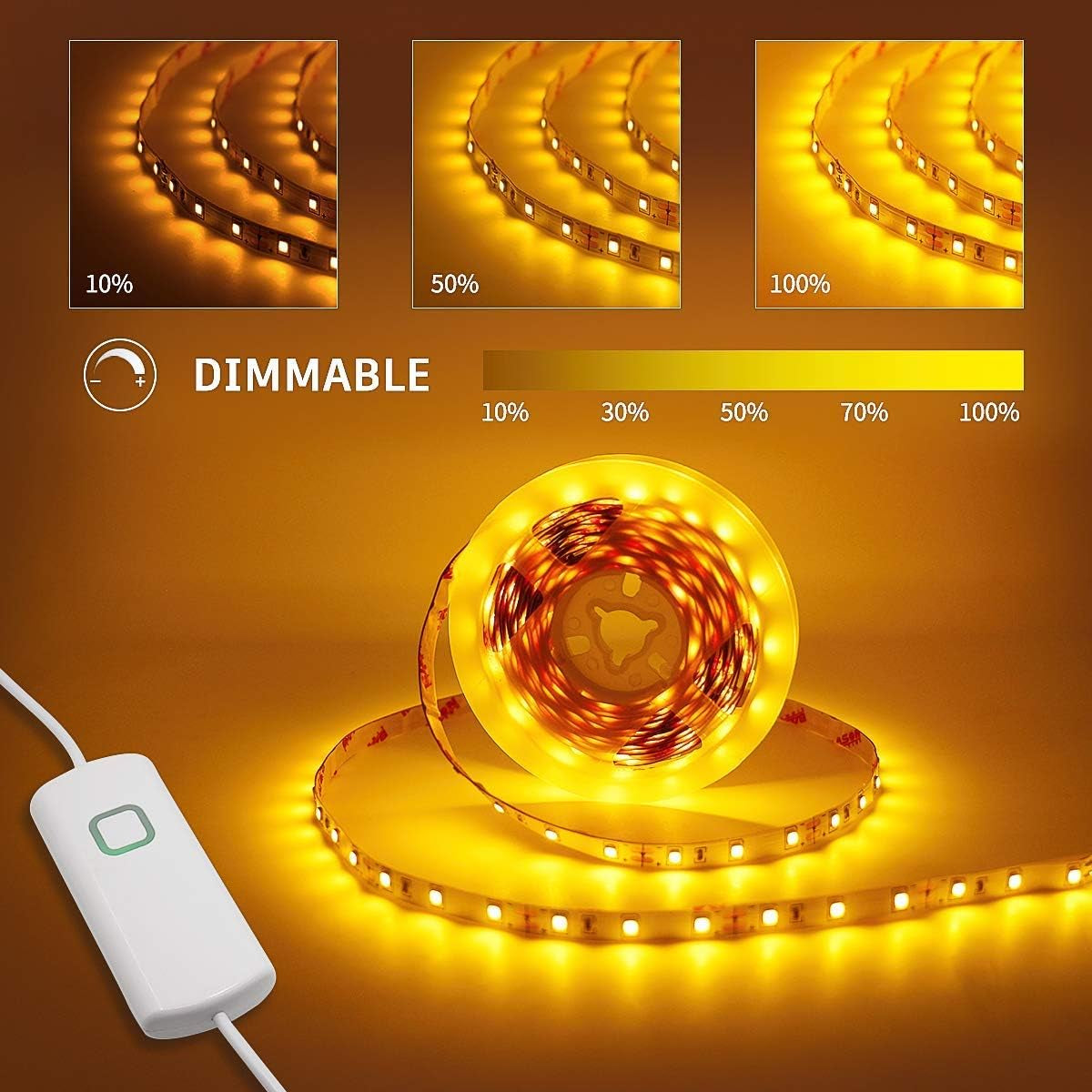 16.4Ft Warm Yellow LED Strip - Dimmable Under-Cabinet Kit