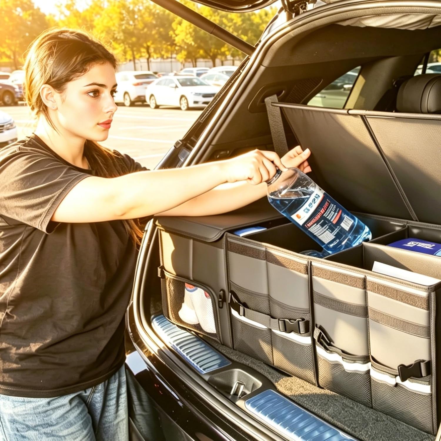 Leather Trunk Organizer XL - 35.5In Collapsible Cargo Box