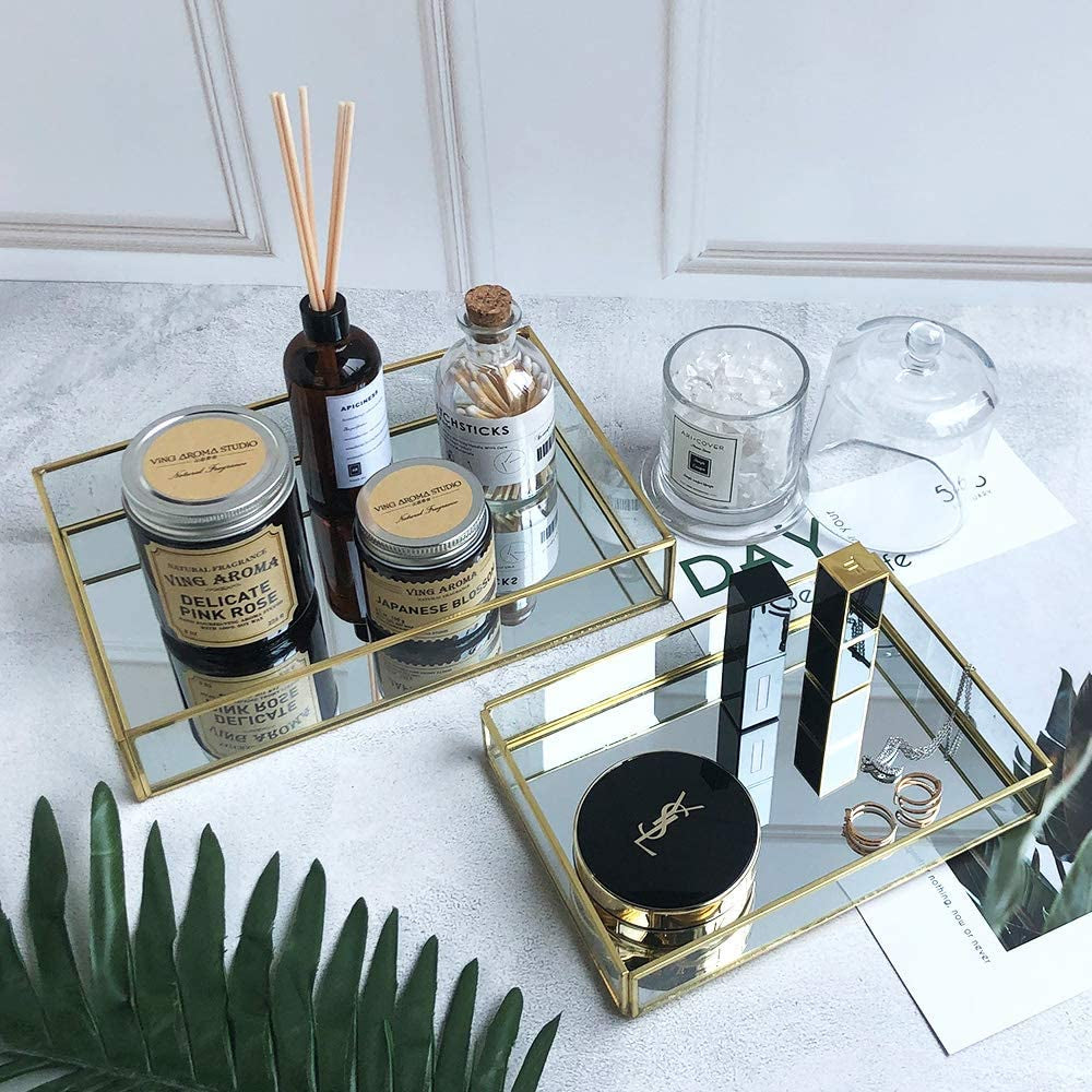 Gold Mirror Vanity Tray - Perfume & Jewelry Display