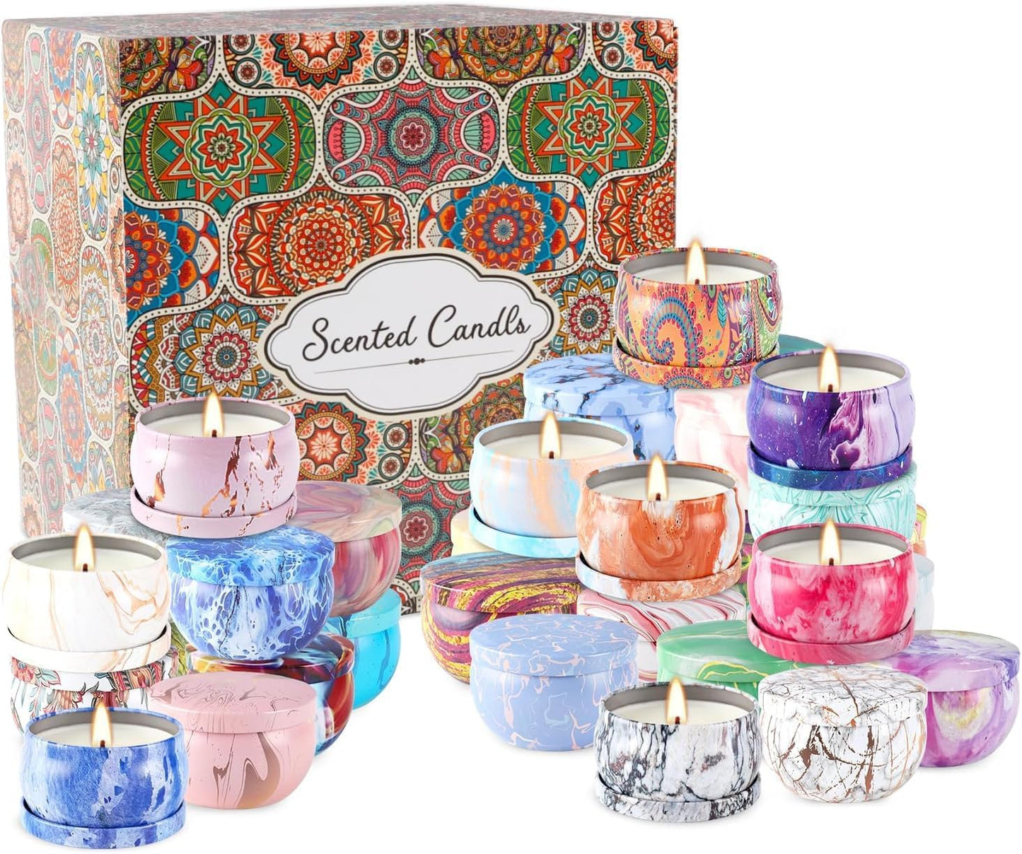 Scented Candle Gift Set - 36 Travel Tins, Assorted Scents