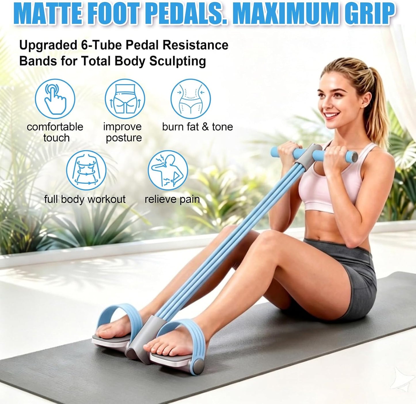 Foot Pedal Resistance Band - 6-Tube Core & Leg Trainer