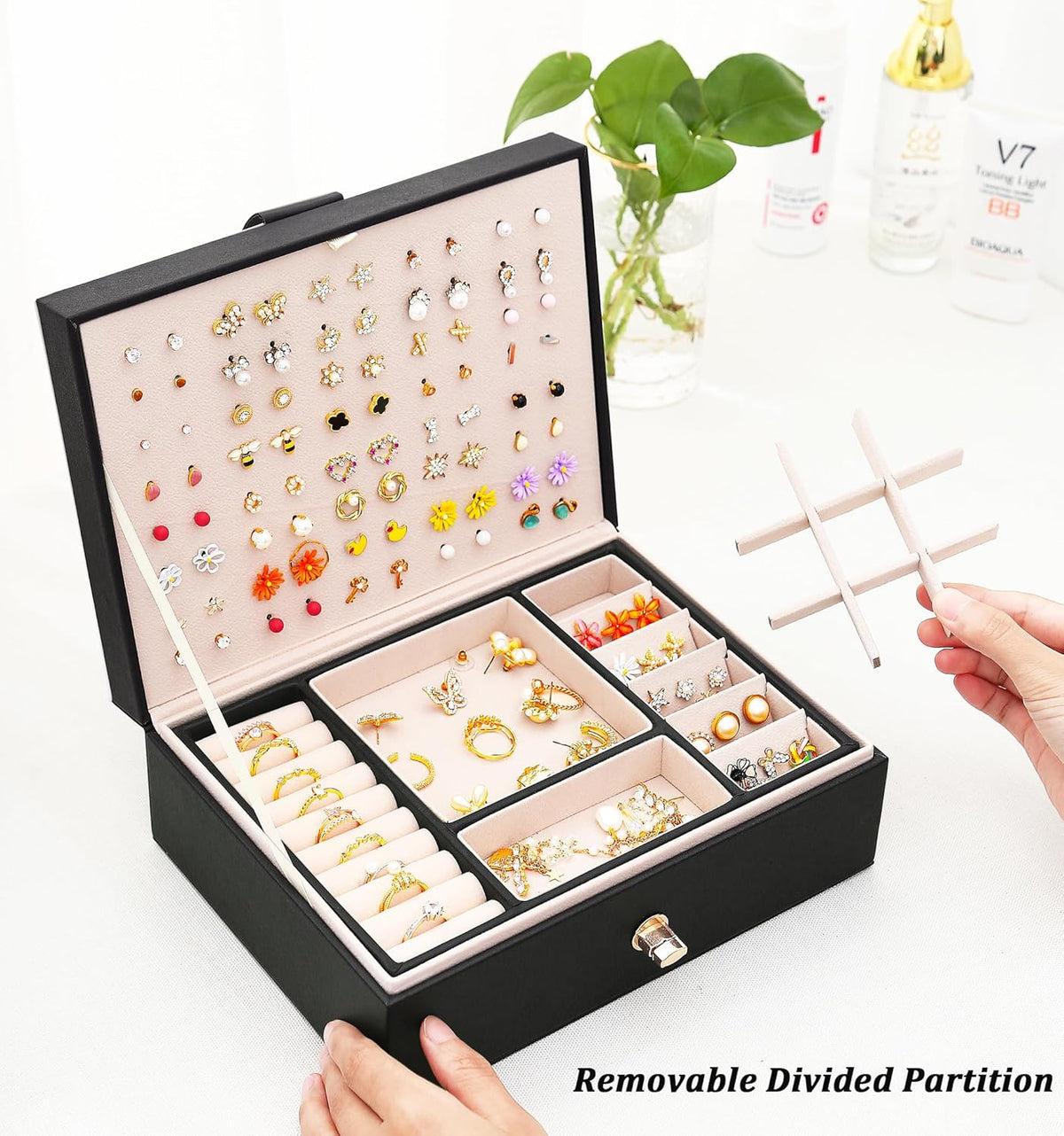 Stud Earring Organizer Box - Holds 100+ Pairs, Black
