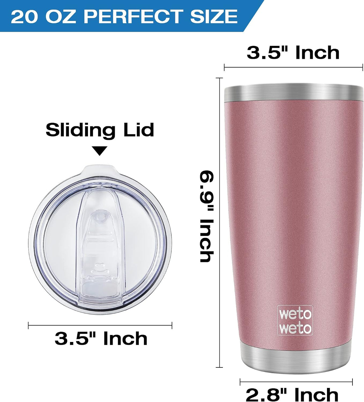 20Oz Insulated Travel Mug - Powder Coated, Rose Gold