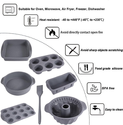 7-In-1 Silicone Bakeware Set - Cake, Loaf & Muffin Molds