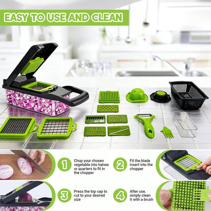 15-In-1 Vegetable Chopper - 7 Blades with Catch Container