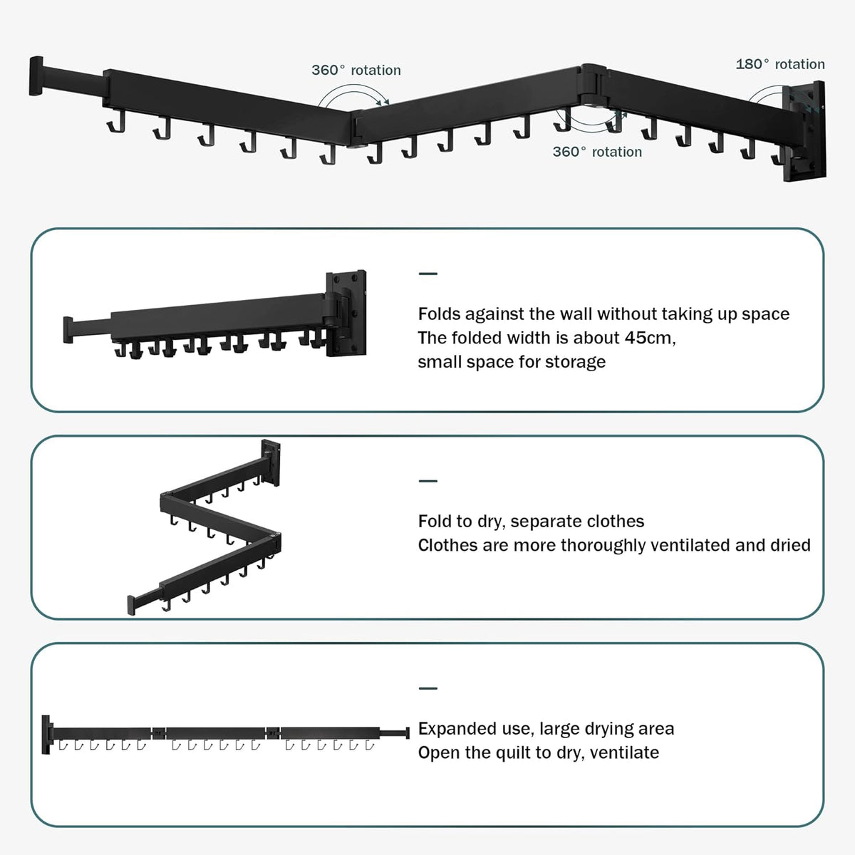 Wall-Mounted Folding Drying Rack - Space-Saving Laundry