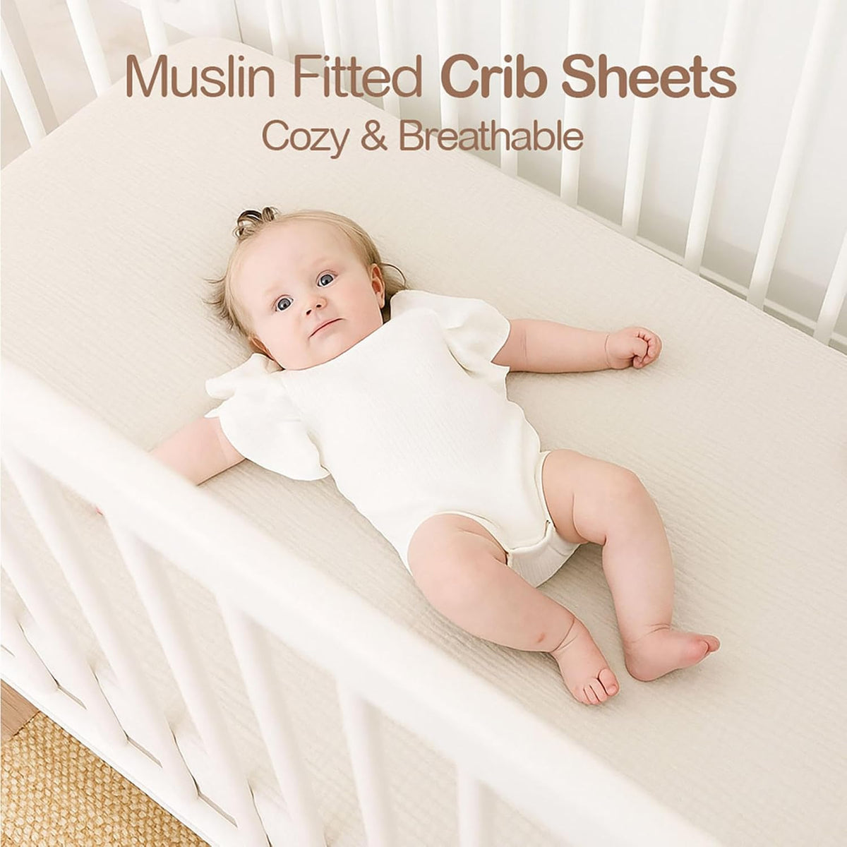 Muslin Crib Sheets 2-Pack - 100% Cotton, Green & Cream