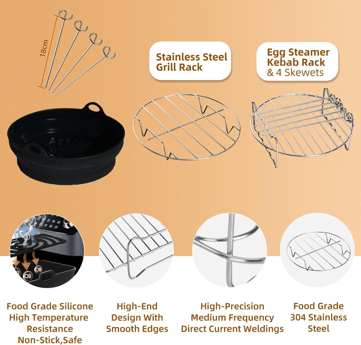 8-Piece Air Fryer Accessory Kit - Liner, Rack & Gloves