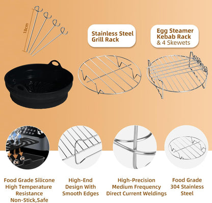 8-Piece Air Fryer Accessory Kit - Liner, Rack & Gloves