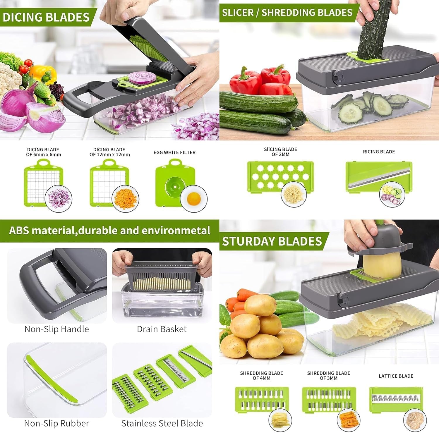 15-In-1 Vegetable Chopper - 7 Blades with Catch Container