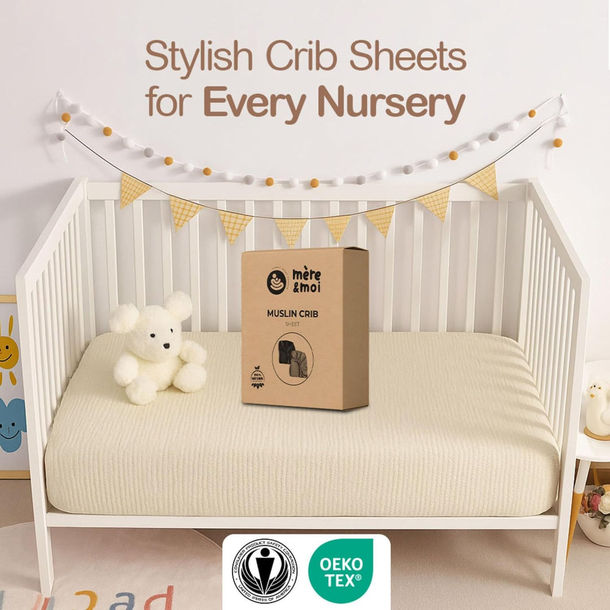 Muslin Crib Sheets 2-Pack - 100% Cotton, Green & Cream