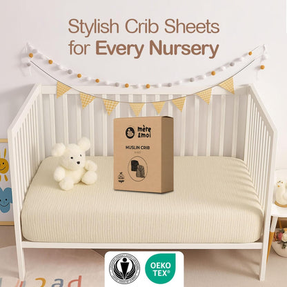 Muslin Crib Sheets 2-Pack - 100% Cotton, Green & Cream