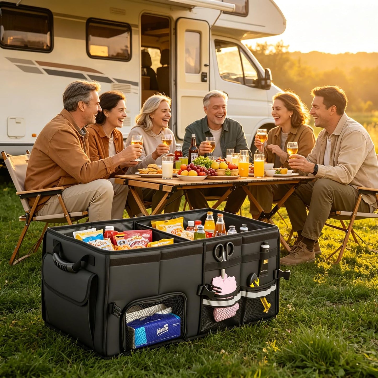 Leather Trunk Organizer - Collapsible Cargo Storage Box