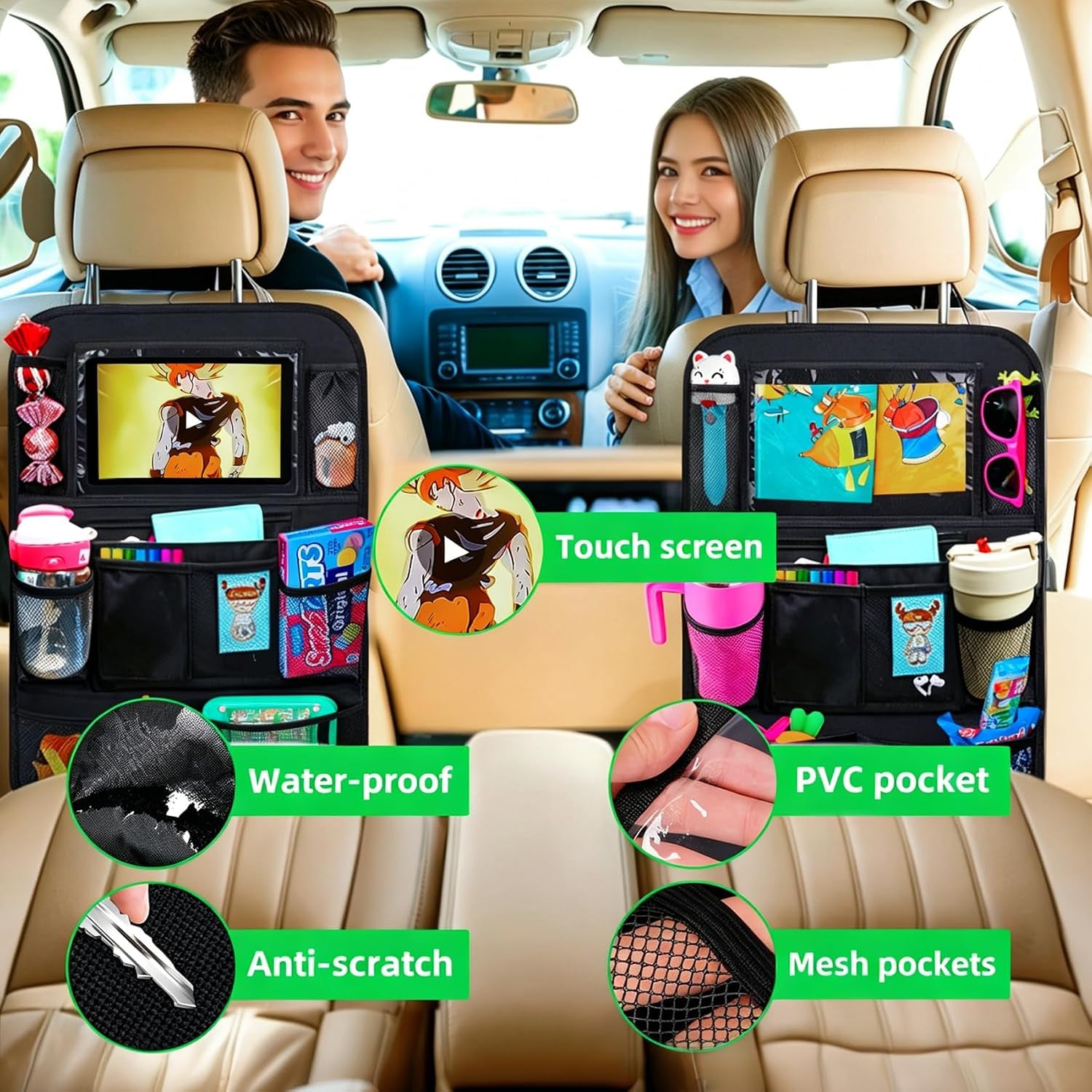 Back Seat Kick Mats with Tablet Holder - 2 Pack